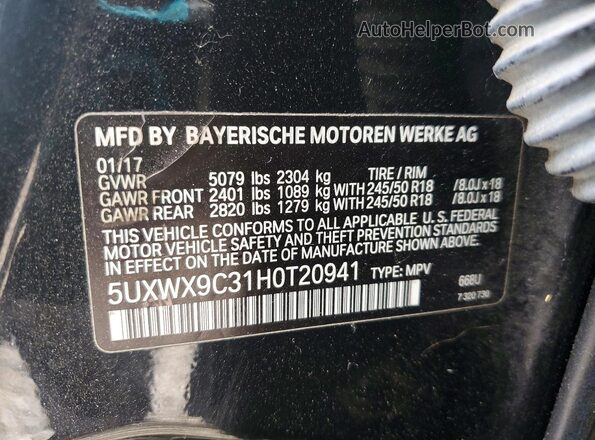 5UXWX9C31H0T20941 2017 BMW X3 Black სალონის 360-გრადუსიანი ხედი