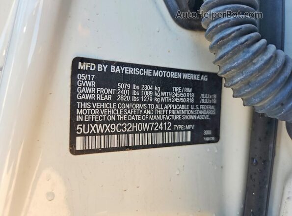 5UXWX9C32H0W72412 2017 BMW X3 White Вид наклейки з VIN-кодом
