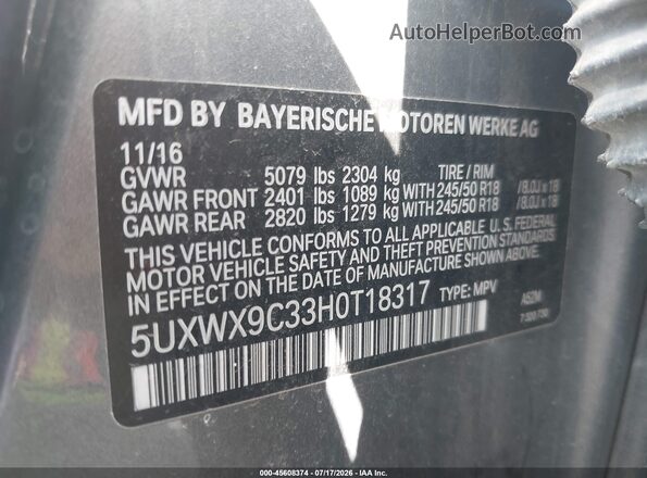 5UXWX9C33H0T18317 2017 BMW X3 Серебряный Вид подкапотного пространства