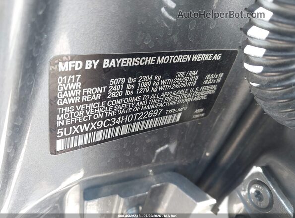 5UXWX9C34H0T22697 2017 BMW X3 Серый Вид подкапотного пространства