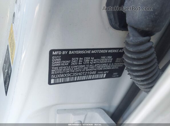 5UXWX9C35H0T21946 2017 BMW X3 White Вид підкапотного простору