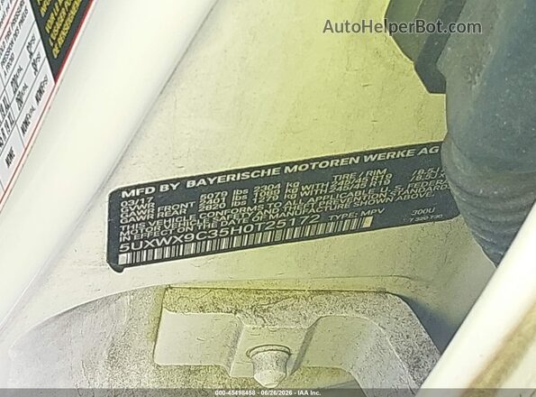 5UXWX9C35H0T25172 2017 BMW X3 White Вид підкапотного простору