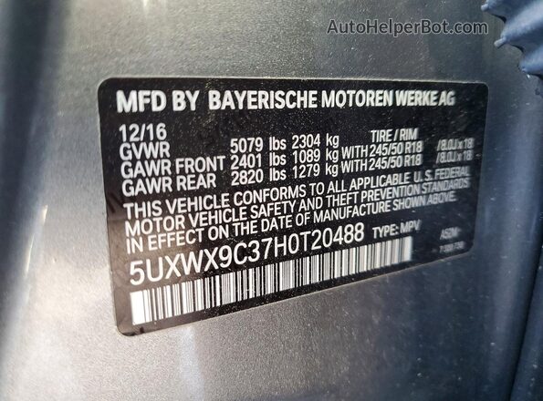 5UXWX9C37H0T20488 2017 BMW X3 Gray Vista de la etiqueta del VIN