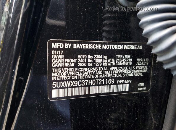 5UXWX9C37H0T21169 2017 BMW X3 Black Widok naklejki z numerem VIN