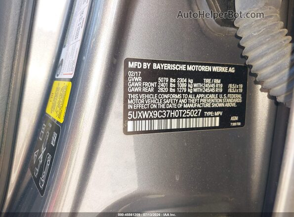 5UXWX9C37H0T25027 2017 BMW X3 Gray Вид підкапотного простору