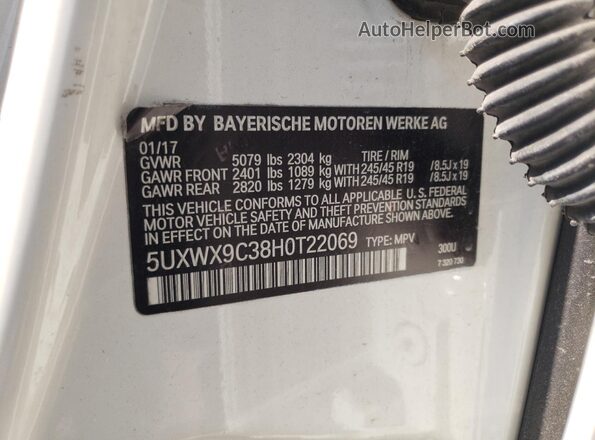 5UXWX9C38H0T22069 2017 BMW X3 White Շարժիչի բաժամունքի տեսք