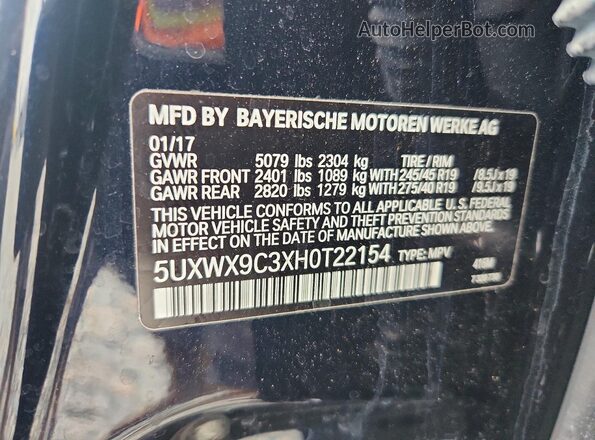 5UXWX9C3XH0T22154 2017 BMW X3 Black Սալոնի 360 աստիճան տեսք