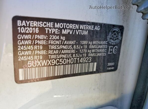 5UXWX9C50H0T14923 2017 BMW X3 White Widok wnętrza 360 stopni