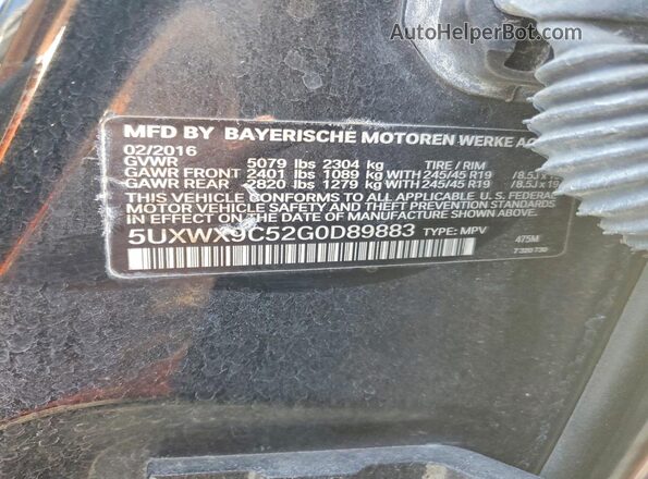 5UXWX9C52G0D89883 2016 BMW X3 Black Vista interior de 360 grados