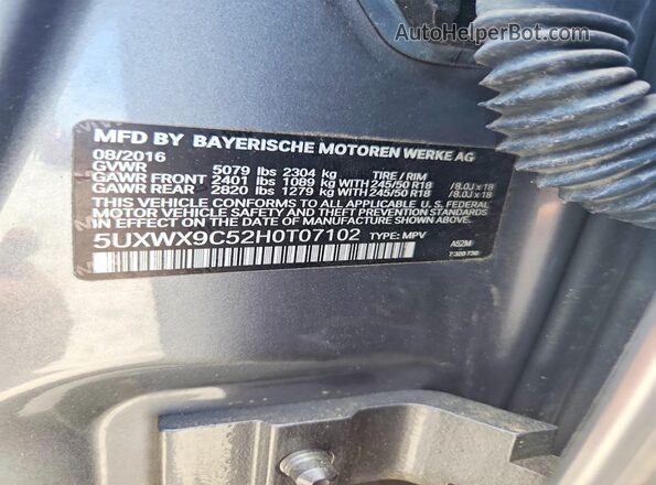 5UXWX9C52H0T07102 2017 BMW X3 Gray VIN կոդի պիտակի տեսք