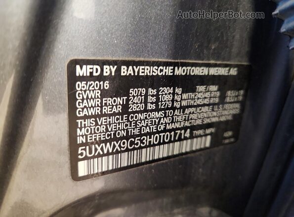 5UXWX9C53H0T01714 2017 BMW X3 Black Widok komory silnika