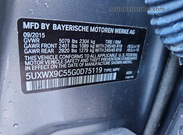 5UXWX9C55G0D75119 2016 BMW X3 Угольный Вид наклейки с VIN-кодом