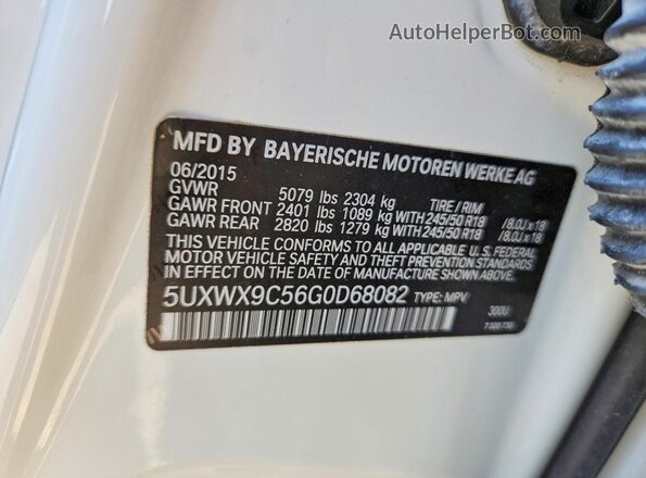 5UXWX9C56G0D68082 2016 BMW X3 White VIN კოდის სტიკერის ხედი