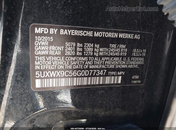 5UXWX9C56G0D77347 2016 BMW X3 Black Շարժիչի բաժամունքի տեսք