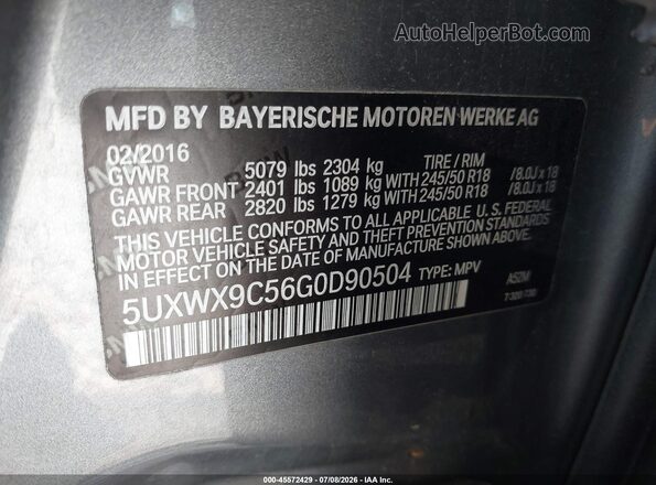 5UXWX9C56G0D90504 2016 BMW X3 Gray Շարժիչի բաժամունքի տեսք