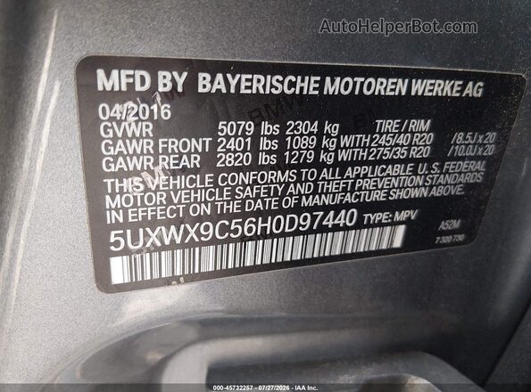 5UXWX9C56H0D97440 2017 BMW X3 Gray Widok komory silnika