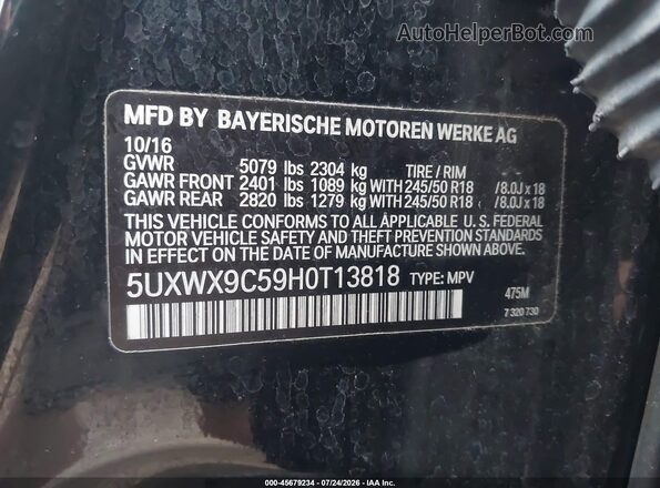 5UXWX9C59H0T13818 2017 BMW X3 Black Widok komory silnika