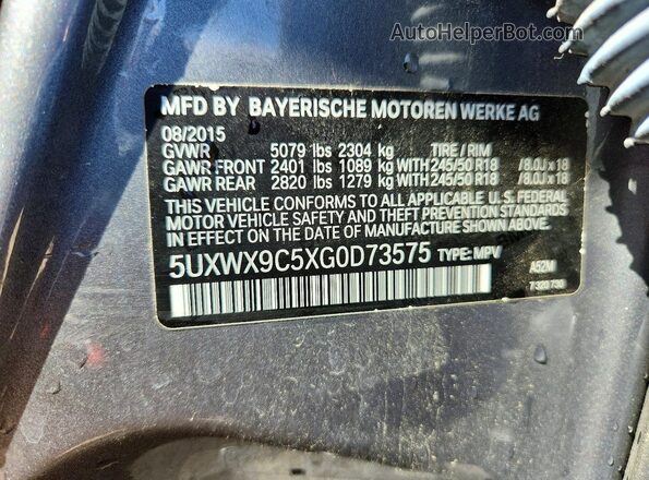 5UXWX9C5XG0D73575 2016 BMW X3 Gray Панорамний вид салону 360°