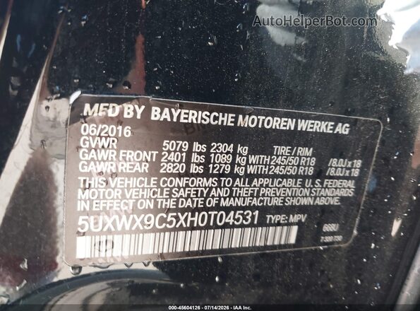 5UXWX9C5XH0T04531 2017 BMW X3 Black ძრავის განყოფილების ხედი