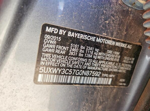 5UXWY3C57G0N87592 2016 BMW X3 Gray VIN sticker view