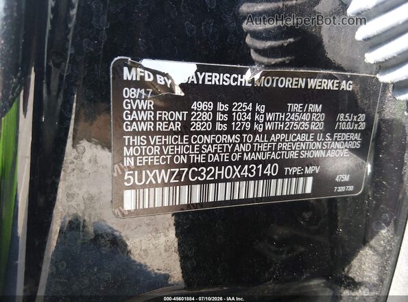 5UXWZ7C32H0X43140 2017 BMW X3 Black Շարժիչի բաժամունքի տեսք