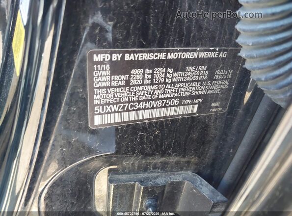 5UXWZ7C34H0V87506 2017 BMW X3 Black Вид підкапотного простору