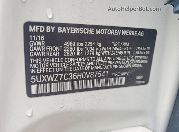 5UXWZ7C36H0V87541 2017 BMW X3 Белый Вид наклейки с VIN-кодом
