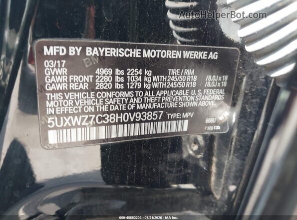 5UXWZ7C38H0V93857 2017 BMW X3 Black Widok komory silnika