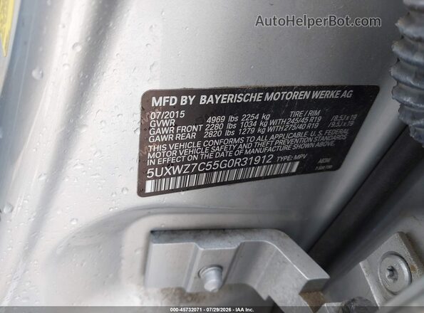 5UXWZ7C55G0R31912 2016 BMW X3 Silver ძრავის განყოფილების ხედი