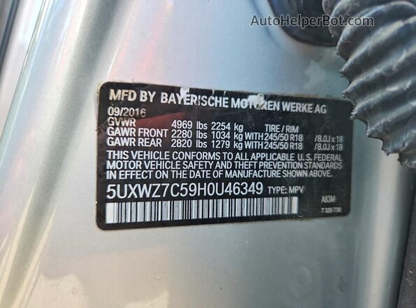 5UXWZ7C59H0U46349 2017 BMW X3 Silver VIN sticker view