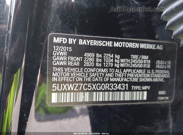 5UXWZ7C5XG0R33431 2016 BMW X3 Black Շարժիչի բաժամունքի տեսք