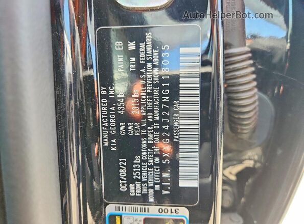 5XXG24J27NG118035 2022 KIA K5 Black Շարժիչի բաժամունքի տեսք
