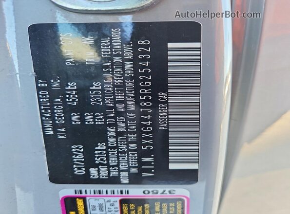 5XXG44J85RG254328 2024 KIA K5 Gray VIN კოდის სტიკერის ხედი