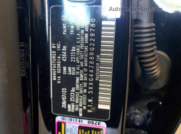 5XXG44J88RG229780 2024 KIA K5 Black Вид наклейки з VIN-кодом