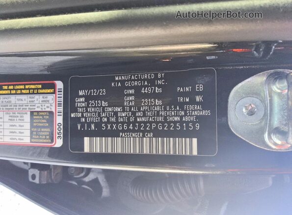 5XXG64J22PG225159 2023 KIA K5 Black Vista del compartimento del motor