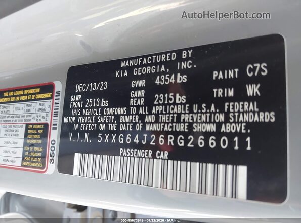 5XXG64J26RG266011 2024 KIA K5 Gray Engine compartment view