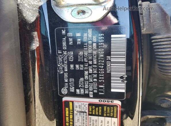 5XXG64J27MG019699 2021 KIA K5 Black Շարժիչի բաժամունքի տեսք