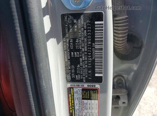 5XXG64J27MG033277 2021 KIA K5 Серебряный Вид наклейки с VIN-кодом