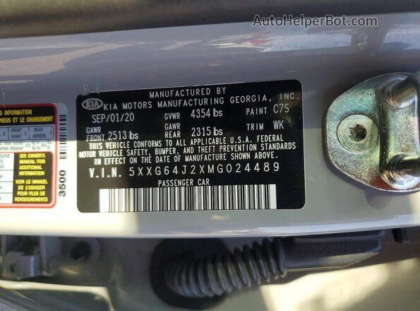 5XXG64J2XMG024489 2021 KIA K5 Gray Engine compartment view