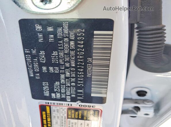 5XXG64J2XRG244352 2024 KIA K5 White Vista de la etiqueta del VIN
