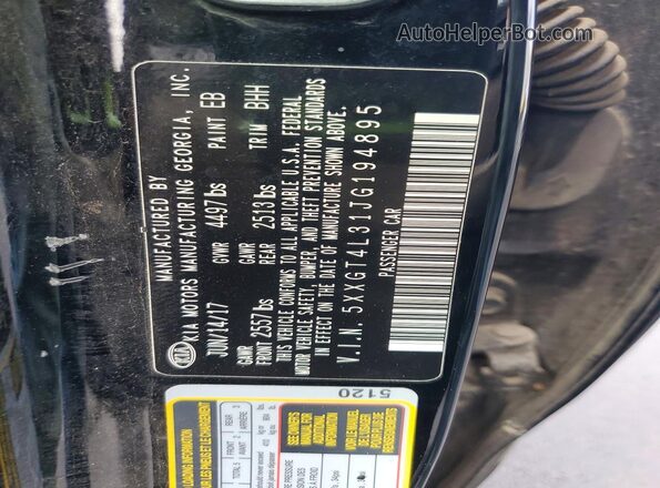 5XXGT4L31JG194895 2018 KIA OPTIMA Черный Вид подкапотного пространства