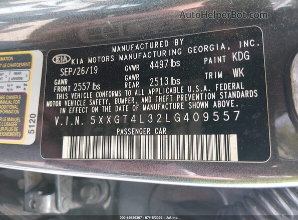 5XXGT4L32LG409557 2020 KIA OPTIMA Синий Вид подкапотного пространства