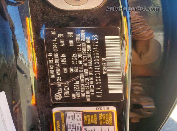5XXGT4L33GG047258 2016 KIA OPTIMA Black Շարժիչի բաժամունքի տեսք