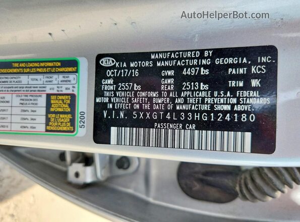5XXGT4L33HG124180 2017 KIA OPTIMA Silver ძრავის განყოფილების ხედი