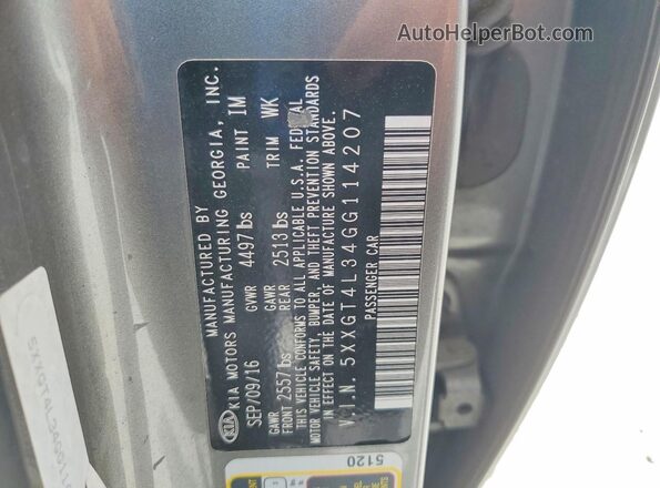 5XXGT4L34GG114207 2016 KIA OPTIMA Silver ძრავის განყოფილების ხედი
