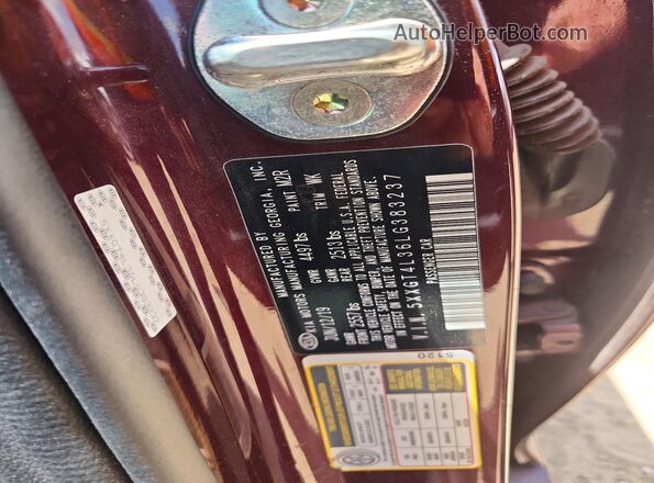 5XXGT4L36LG383237 2020 KIA OPTIMA Бордовый Вид наклейки с VIN-кодом