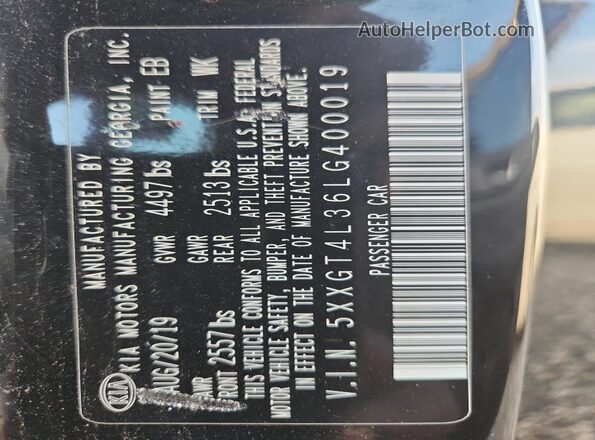 5XXGT4L36LG400019 2020 KIA OPTIMA Black Engine compartment view