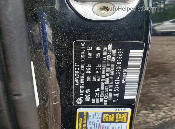 5XXGT4L39GG066493 2016 KIA OPTIMA Black Vista de la etiqueta del VIN