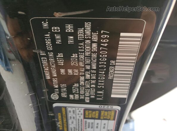 5XXGU4L33GG074697 2016 KIA OPTIMA Black Շարժիչի բաժամունքի տեսք