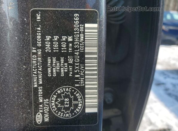 5XXGU4L33HG130669 2017 KIA OPTIMA Gray VIN կոդի պիտակի տեսք